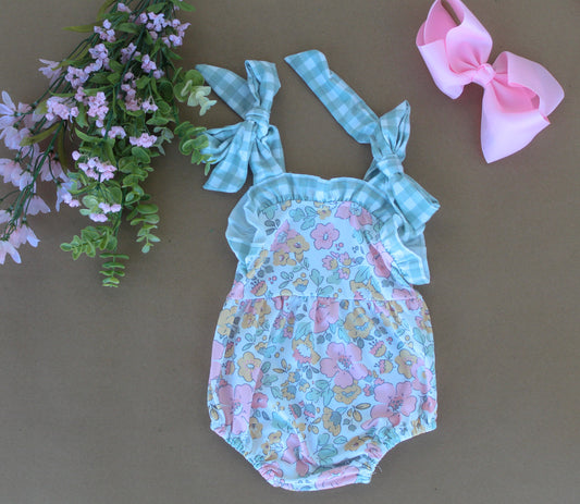 Girls Gingham Floral Romper