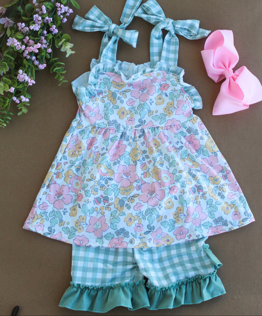 Girls Gingham Floral Set